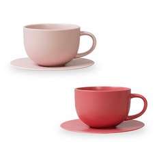 BOWLBOWL 韓國製 Bowl Bowl 家庭派對麥片拿鐵馬克杯 + 碟子組, 藕粉色 + 玫瑰粉, 2套