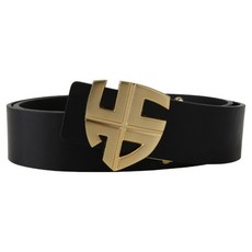 HENRY STUART 男士字母徽章皮革高爾夫腰帶, 黑色 + 金色