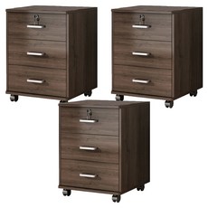 三抽小櫃子 帶輪, 黑桃色, 3個