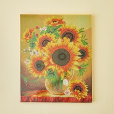 FASEN 花朵印花刺繡帆布畫 40*50cm, FAN07.瓶中的向日葵, 1組