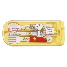 OSK Snoopy 塑膠餐具3件組, 黃色, 湯匙 + 叉子 + 筷子 + 盒子, 1組