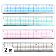 모닝글로리 컬러 커팅 방안자 15cm 4종 세트, 블루, 그린, 핑크, 블랙, 2세트