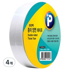 프린텍 종이양면테이프 12mm x 10m, 투명, 4개