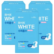 화이트 수퍼흡수 울트라 슬림 생리대 날개형, 중형, 36개입, 3개