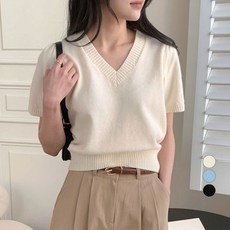 afinar 女款氣球袖V領日常短袖針織衫