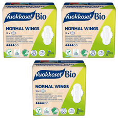 Vuokkoset Bio Normal Wings衛生棉 小型, S(225mm), 12片, 3包