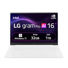 LG전자 2025 그램 프로 AI 16 코어 Ultra7 지포스 RTX 5050, 에센스 화이트, 16Z90TR-ED7WK, 1TB, 32GB, WIN11 Home
