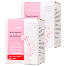Le fresh 防漏瞬吸薄棉衛生棉 蝶翼型, 超長夜用型(43cm), 6片, 2盒