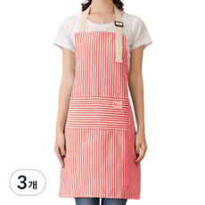 居家生活條紋圍裙, 3個, 紅色