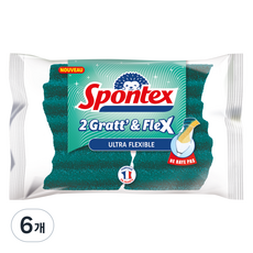 스폰텍스 GRATT & FLEX 유연한 스크럽 스펀지, 6개, 2개입