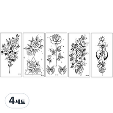 素描刺青玫瑰花黑白紋身貼紙5件組, BK-06, 4套