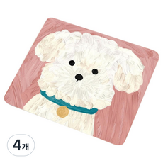 Moneyfull 防滑生活防水可愛高彈力滑鼠墊, 白色貴賓犬, 4個