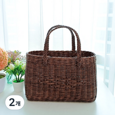 真藤包包造型提把野餐藤編籃 J084, 棕色, 2個