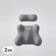 Ez2mk 사계절 차량용 목쿠션 허리쿠션 세트 MS-490, 그레이, 2세트