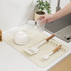 Jian Living 廚房矽膠瀝水墊 餐具乾燥墊, 奶油色, 1層, 1個