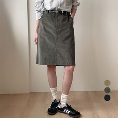 afinar 女款棉質燈芯絨半鬆緊帶基本款中長裙