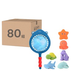 OhBabyLaugh 洗澡玩具 感溫變色撈魚組 3歲以上適用, 深藍色, 80組
