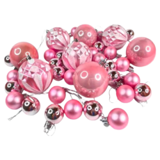 摩達客 聖誕造型彩繪球40入吊飾禮盒裝 (12格)淡粉色系聖誕樹裝飾, YS-HB2230600, 1組, 30 + 60mm