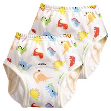 愛北鼻 加厚六層學習褲/尿布褲 100碼(8~12kg), 七彩恐龍 米白色, 2件, 1組