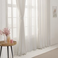 The Zari 打孔式長版遮光窗簾 2入+格紋窗簾 2入+窗簾綁帶 2入, 白色的