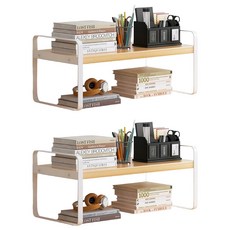 德利生活 桌上置物架原木單層, 白色, 1層, 2入