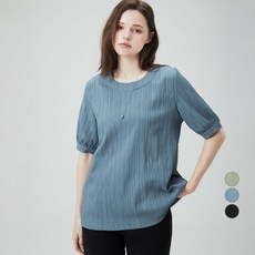 ELLEPARIS 여성용 루즈핏 플리츠 주름가공 반팔 블라우스