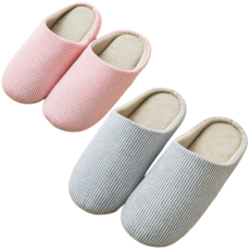 條紋室內拖鞋2入組, 玫瑰粉(女款)+藍色(男款), 1組