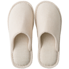 His&Hers 條紋棉質室內拖鞋 客廳拖鞋, 米色(G7126)