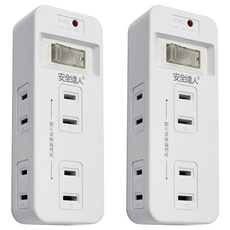 安全達人 1開6插 2P 插座 PTP高溫自動斷電 三面插座, 18cm, 白色, 2個