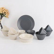 Bloom at home Strisha 4人份餐具組 15件組, 復古蕾絲,深灰色, 5種餐具