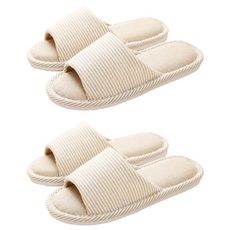 Alleophom 條紋亞麻室內拖鞋, 米色, 2個