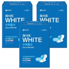 화이트 수퍼흡수 33cm 날개형, 오버나이트, 28개입, 3개