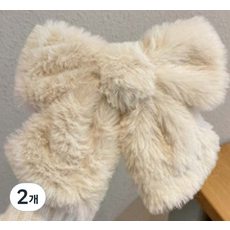 블루리빙 보송보송 귀여운 왕리본 헤어핀, 연그레이, 2개