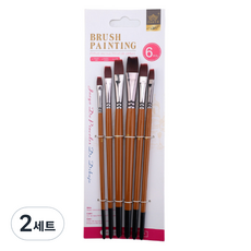 블랙트리 브라우니 수채화 납작붓 6종 세트, 2호, 4호, 6호, 8호, 10호, 12호, 2세트