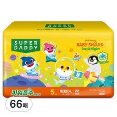 슈퍼대디 아기상어 파워흡수 팬티형 기저귀, 특대형(XL), 66매