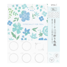 對折留言卡&半透明留言貼紙-花卉藍_33261, 花卉藍, 1入