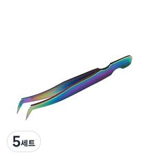 속눈썹연장 러시안 볼륨 레인보우 핀셋 + 고급 케이스 세트, 혼합색상, 5세트