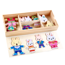 OhBabyLaugh 換衣拼圖, 拼圖收納木盒，六種表情衣服鞋子，自由搭配, 1組