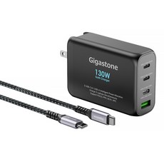 GIGASTONE 立達 130W GaN 氮化鎵 Type-C快充 多協議兼容三孔設計高效充電, 黑色, 1組