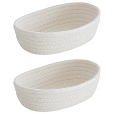 Home of flowers 繁花之家 日式編織收納籃/棉麻置物籃/化妝品飾品收納籃 中(25 x 15 x 8cm), 奶油白, 2個