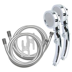 HOMEDAUM 360度旋轉3段按摩限位蓮蓬頭+2m軟PVC花灑軟管不纏結, 2組, 360度旋轉型