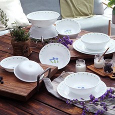 Corelle 康寧 10人份藍色花朵印花碗盤組 43入, 混合顏色, 8種餐具