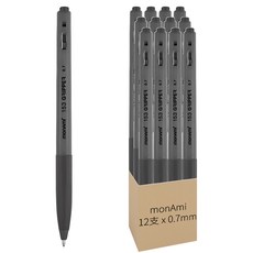 monAmi Gripper 橡膠握把圓珠筆 0.7mm, 黑色, 12支