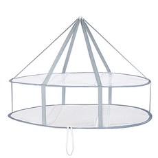 E.City 可折疊透氣防變形雙層曬衣平網, 加密編織帶設計, 防風掛勾設計, 1個, 灰色