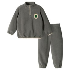 unifriend 兒童刷毛樹圖案半拉鍊九分上下衣套裝