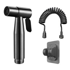 World Clean 全不鏽鋼浴室噴槍 + 3m伸縮水管 + 黏貼式支架套組, 黑色, 1套