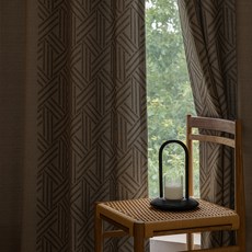 BAZAAR 遮光高密度三層緹花孔眼遮光窗簾組, 米色人字紋