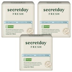 secretday Fresh棉質護墊, 長型(18cm), 20片, 3包