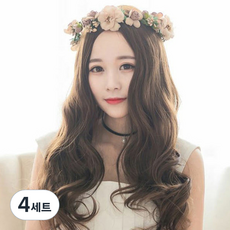 마녀플랜트 긴 웨이브 반 가발 + 망 세트, 자연블랙, 4개