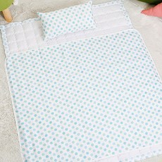 Coney Island 兒童人造絲單層涼被+薄墊+棉花枕組, 藍色(點點)